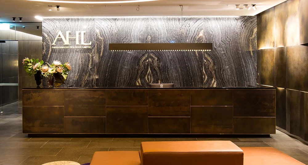 AHL Reception Counter | Brass Florentine Sheet Metal