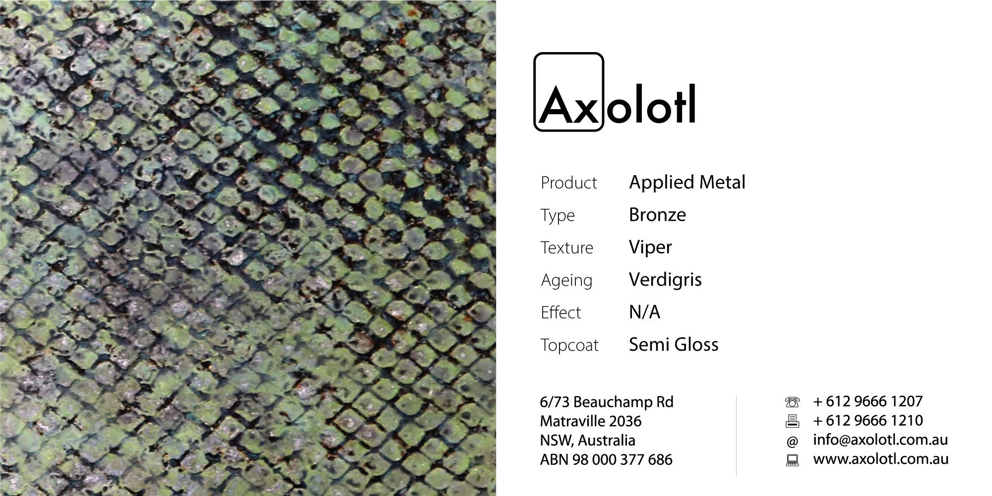 Bronze — Viper Verdi Gris Patina Close Up