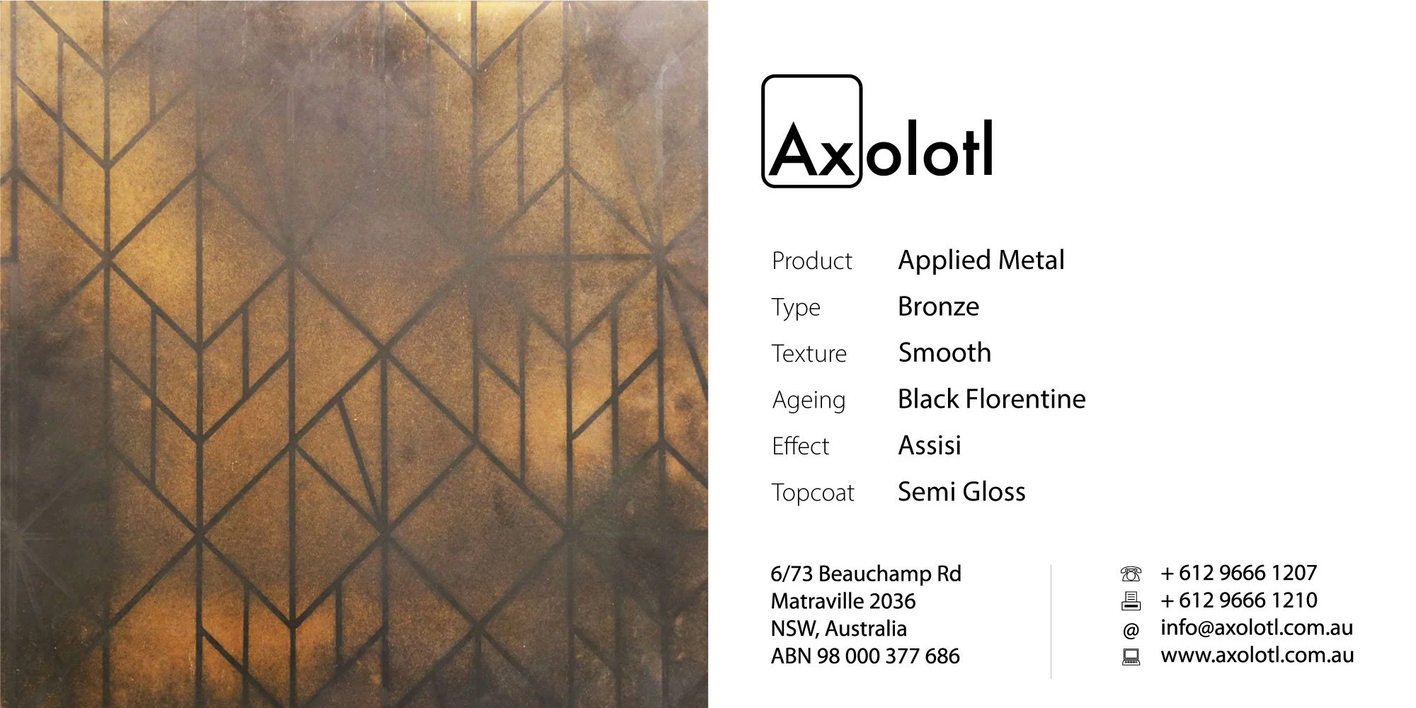 Bronze — Smooth Etched Assissi Design Black Florentine