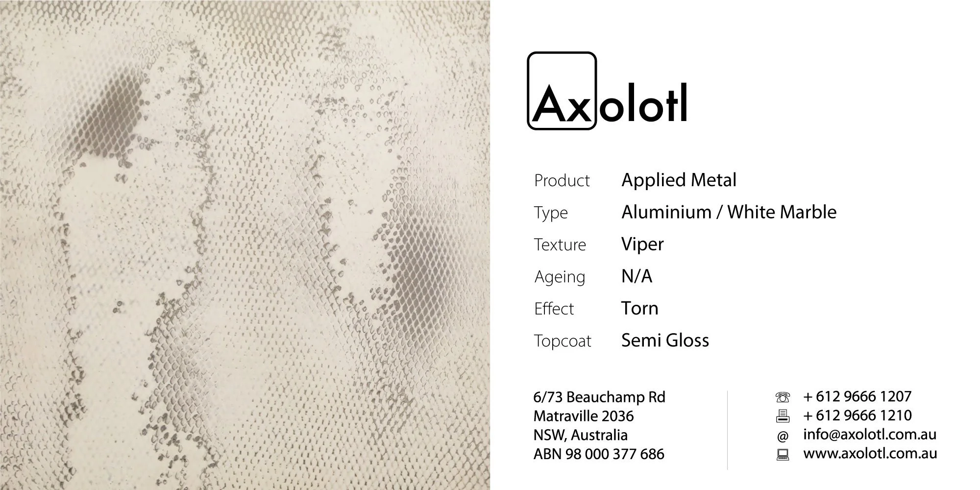 Aluminium — White Marble Viper Torn