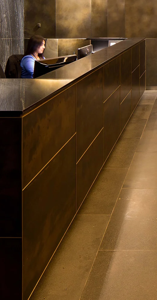 AHL Reception Counter | Brass Florentine Sheet Metal