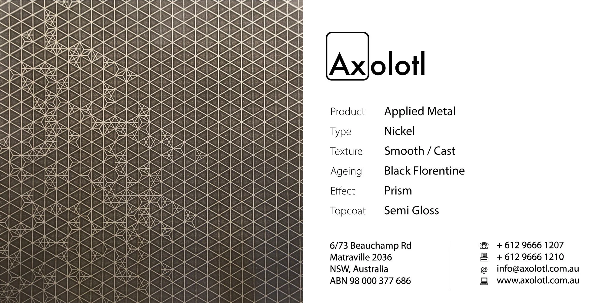 Nickel — Black Florentine Smooth Cast 3D Print Prism
